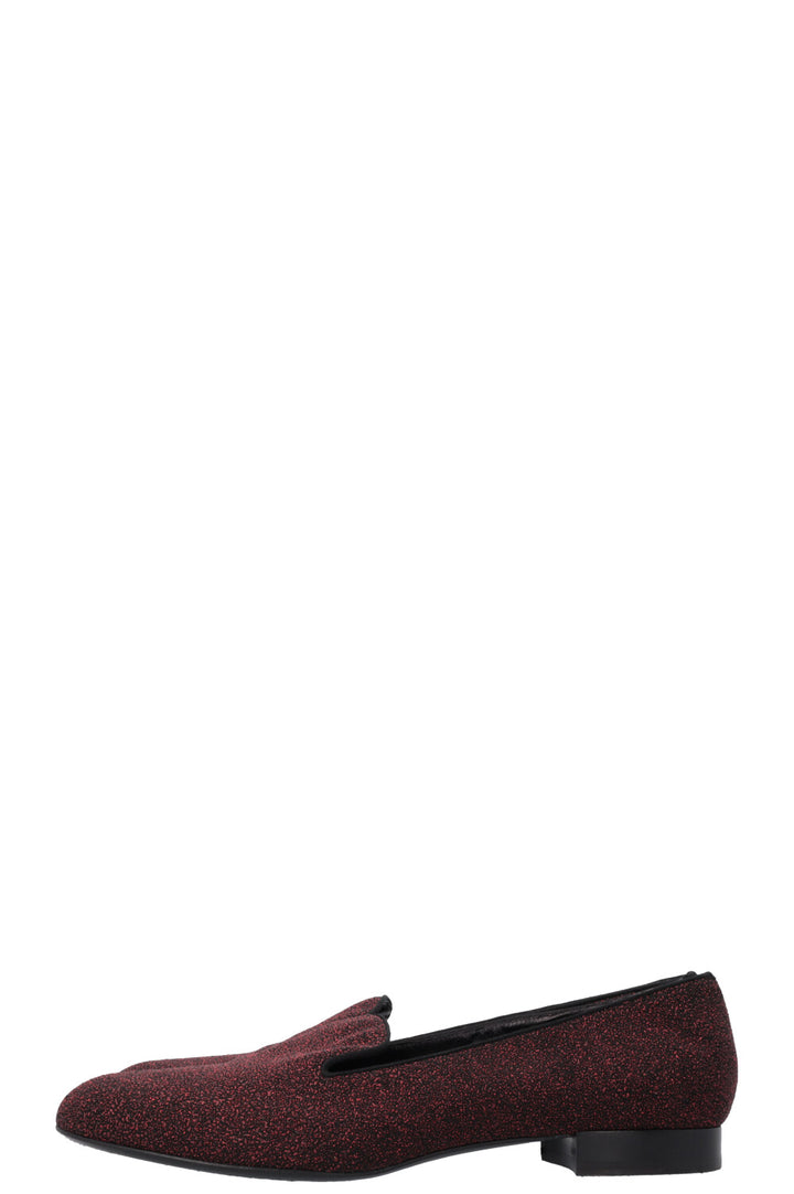 SAINT LAURENT Glitter Smoking Loafers Red