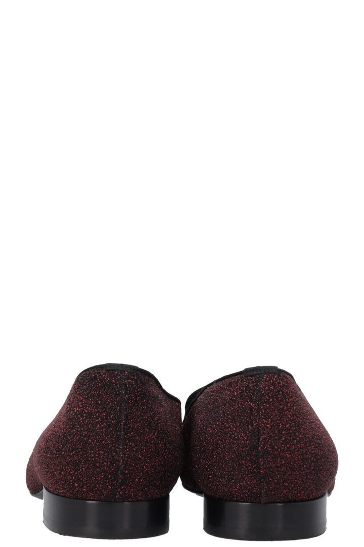 SAINT LAURENT Glitter Smoking Loafers Red