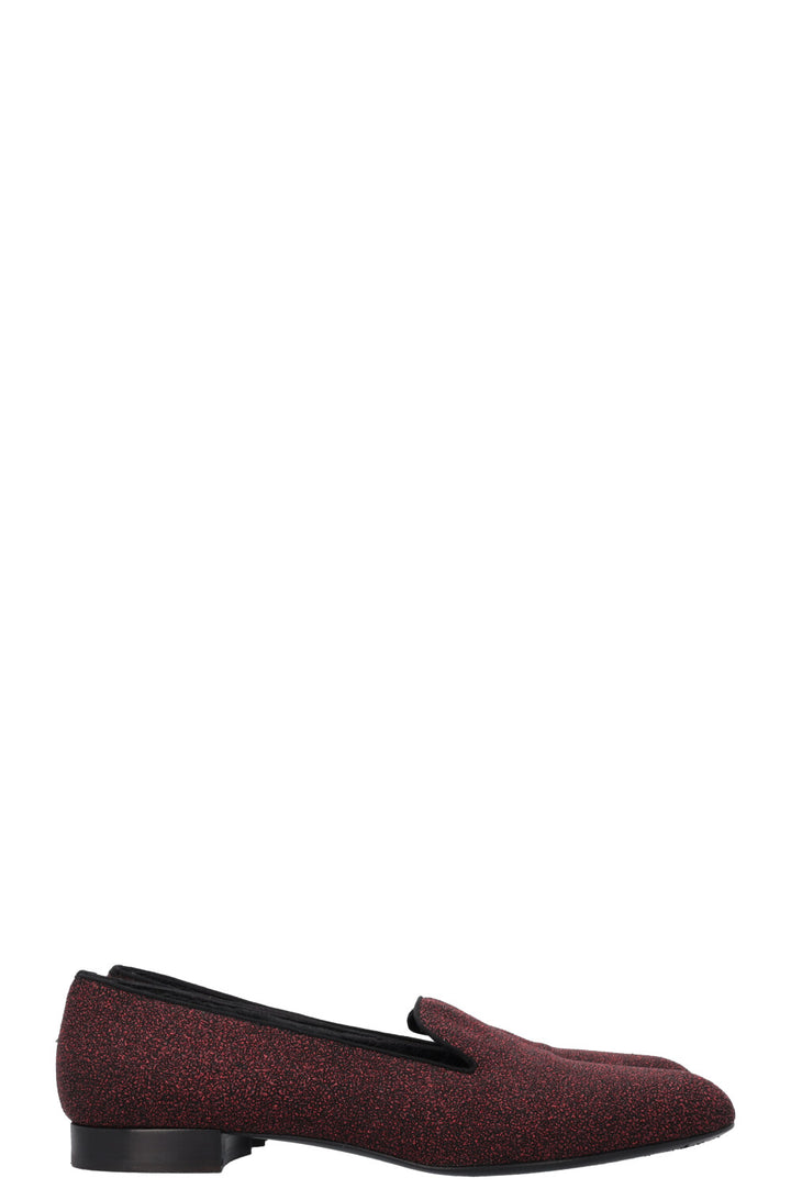 SAINT LAURENT Glitter Smoking Loafers Red