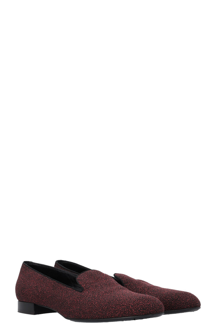 SAINT LAURENT Glitter Smoking Loafers Red