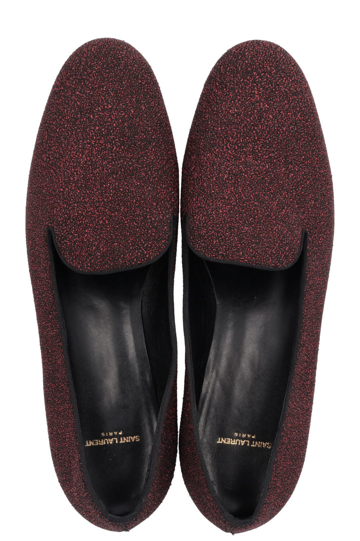 SAINT LAURENT Glitter Smoking Loafers Red
