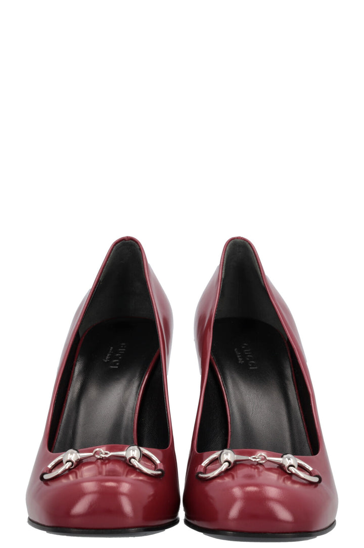 GUCCI Horsebit Block Heels Burgundy