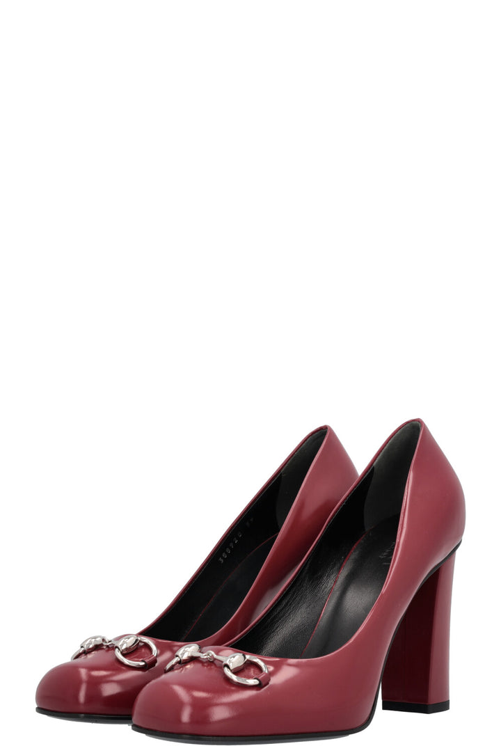 GUCCI Horsebit Block Heels Burgundy