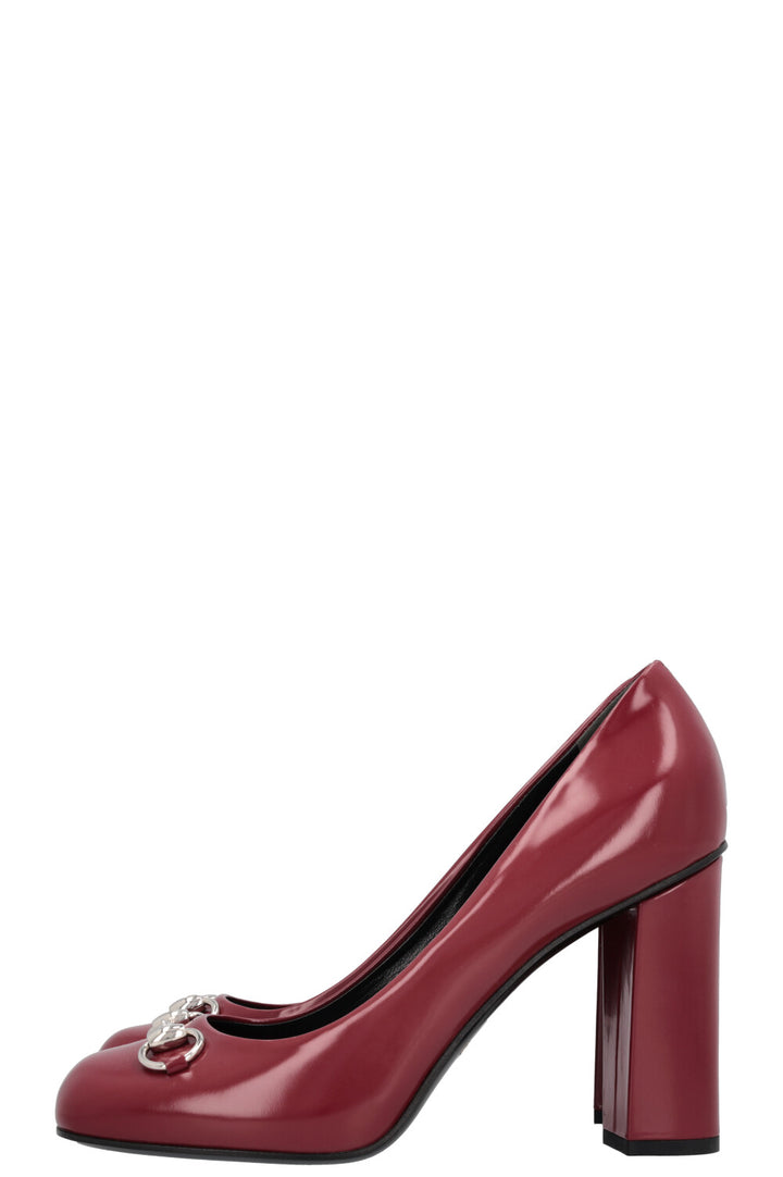 GUCCI Horsebit Block Heels Burgundy