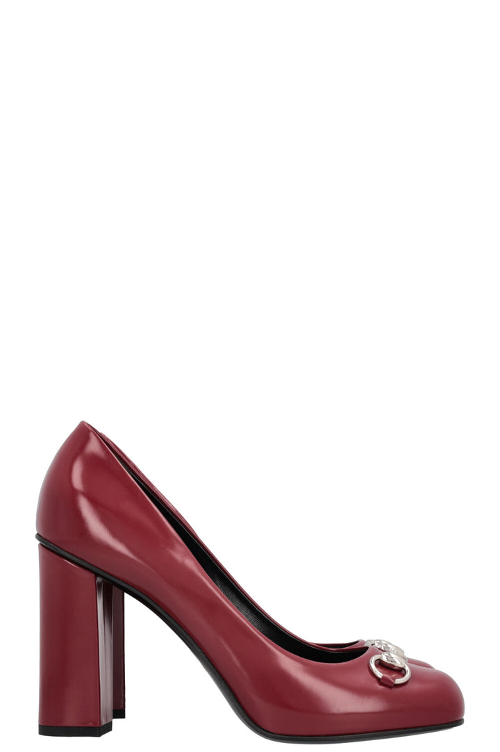 GUCCI Horsebit Block Heels Burgundy