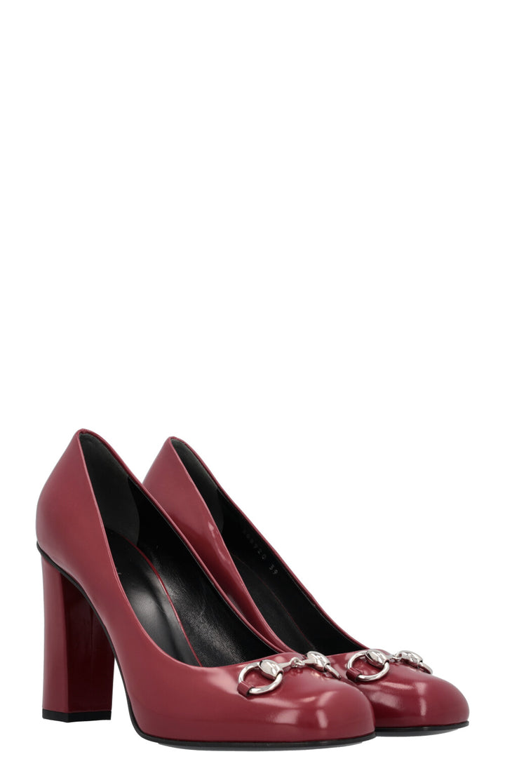 GUCCI Horsebit Block Heels Burgundy