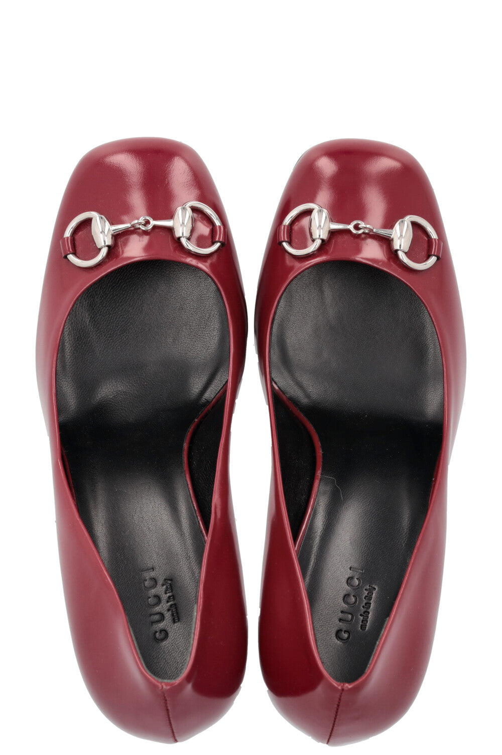 GUCCI Horsebit Block Heels Burgundy