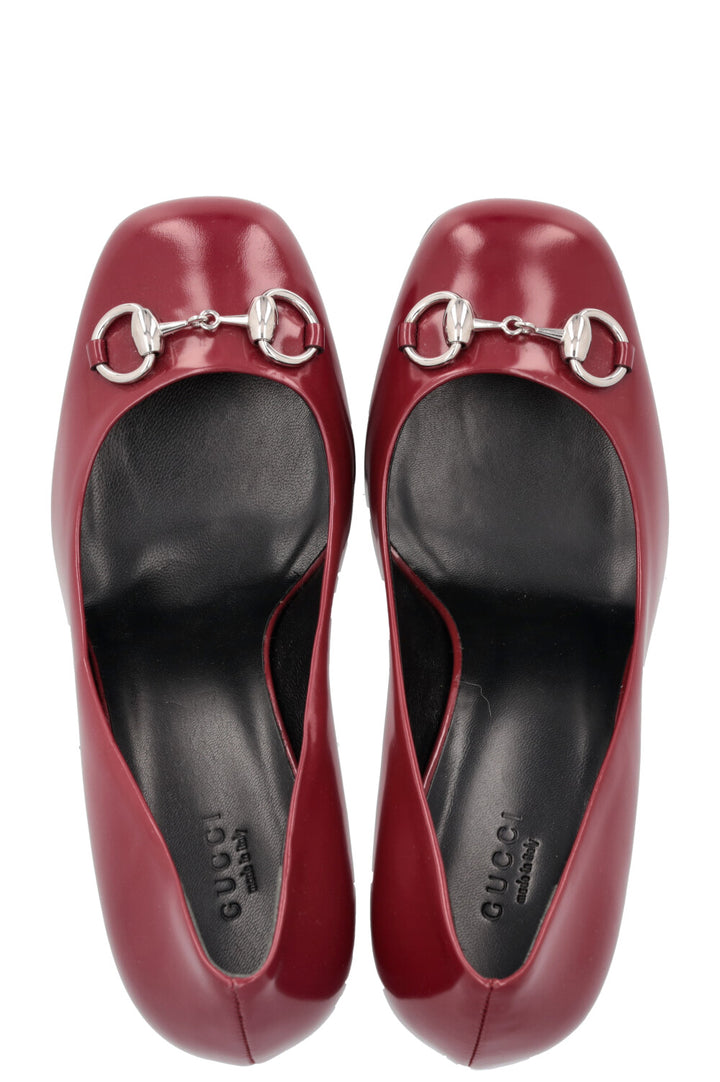 GUCCI Horsebit Block Heels Burgundy