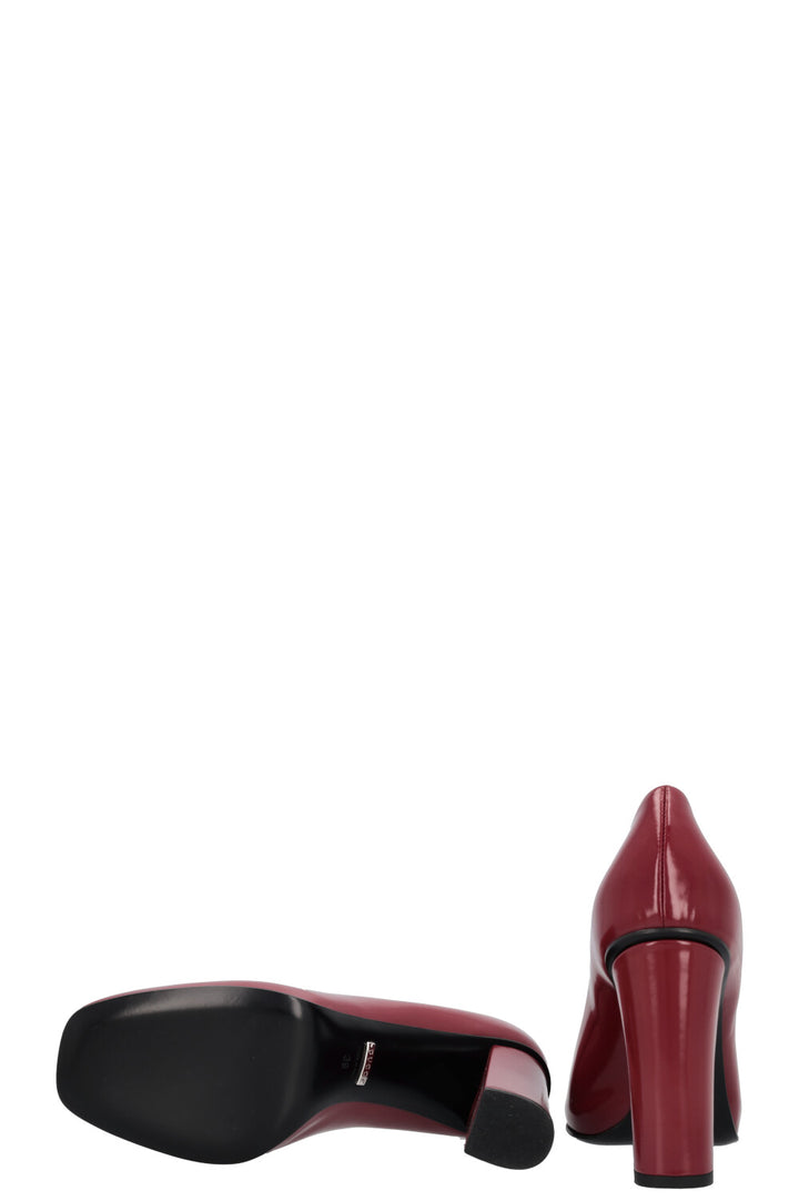 GUCCI Horsebit Block Heels Burgundy