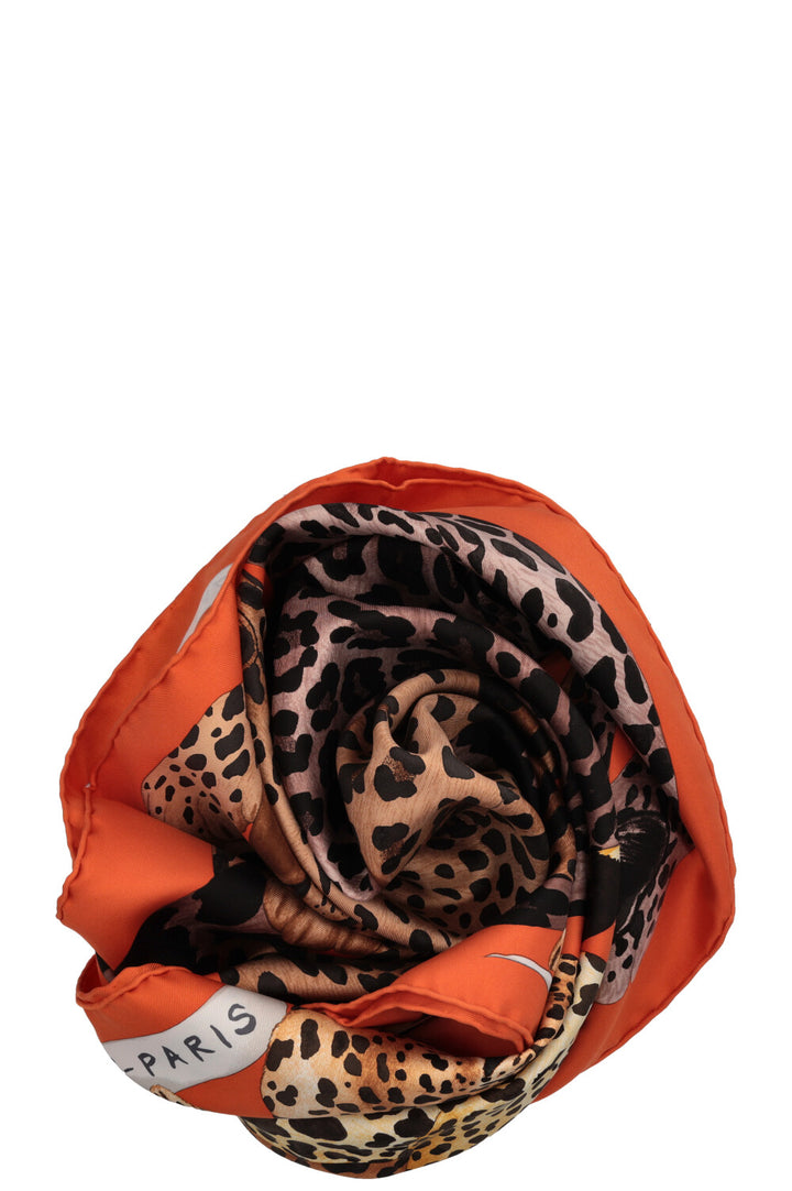 HERMÈS Lazy Leopardesses 90 Silk Scarf Orange