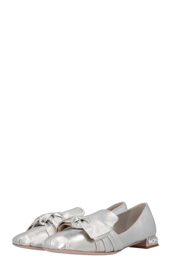 Mocassins MIUMIU avec nœud en cristal argenté