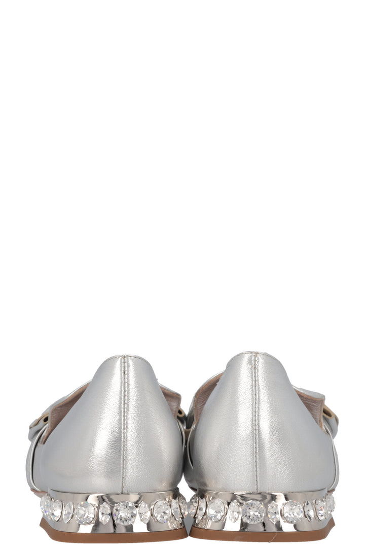 Mocassins MIUMIU avec nœud en cristal argenté