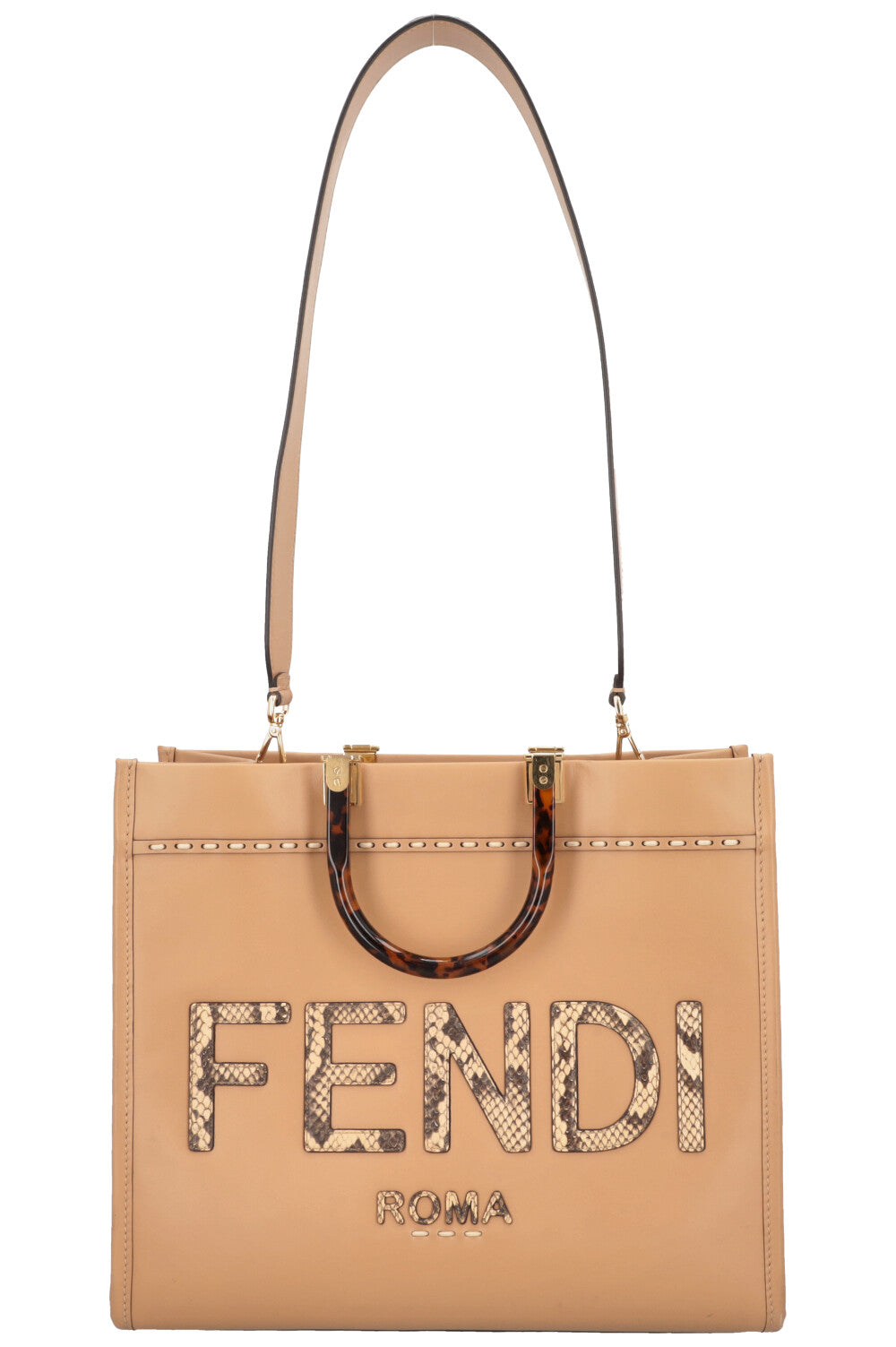 Sac cabas moyen FENDI Sunshine en python caramel