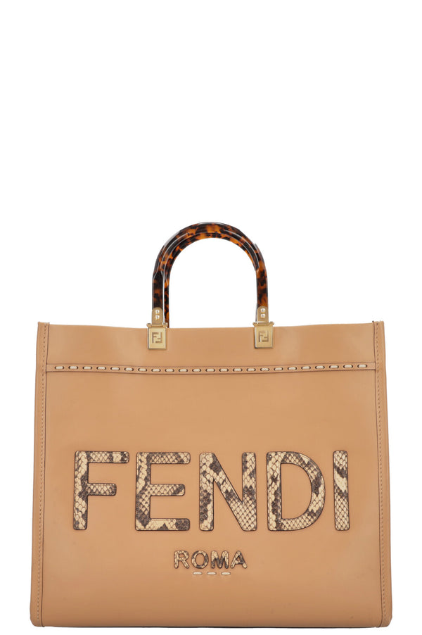 Sac cabas moyen FENDI Sunshine en python caramel