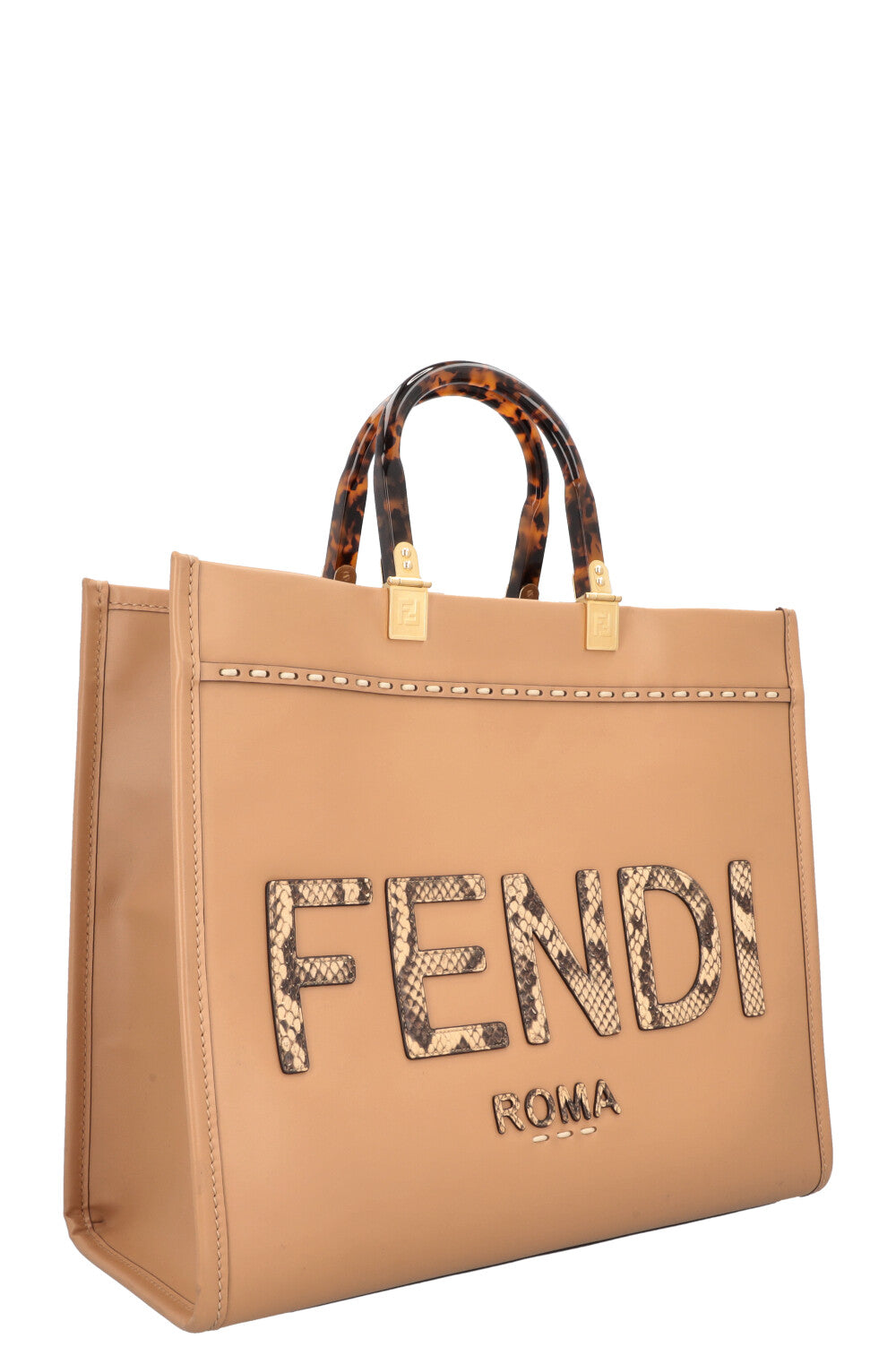 Sac cabas moyen FENDI Sunshine en python caramel