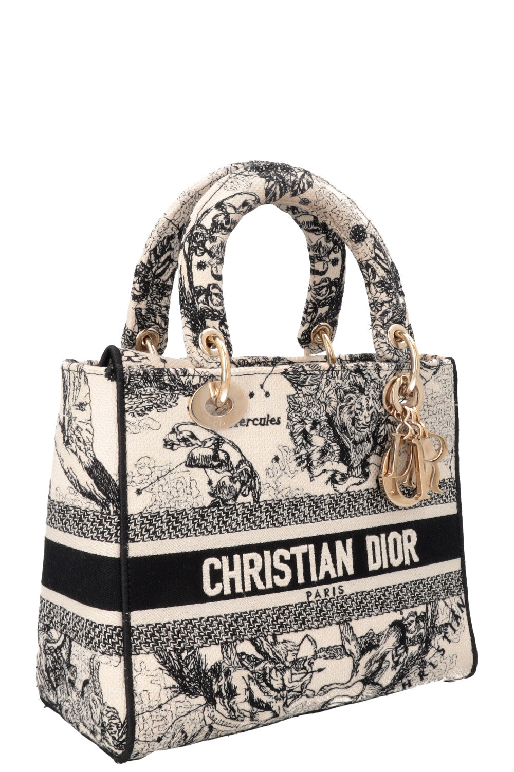 CHRISTIAN DIOR Lady Dior D-Lite Hercules Canvas Ivory Black