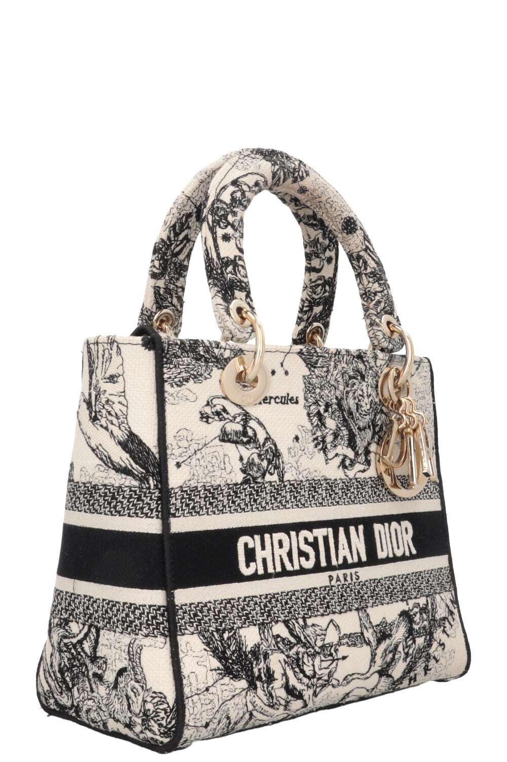 CHRISTIAN DIOR Lady Dior D-Lite Hercules Medium Canvas Black Ivory