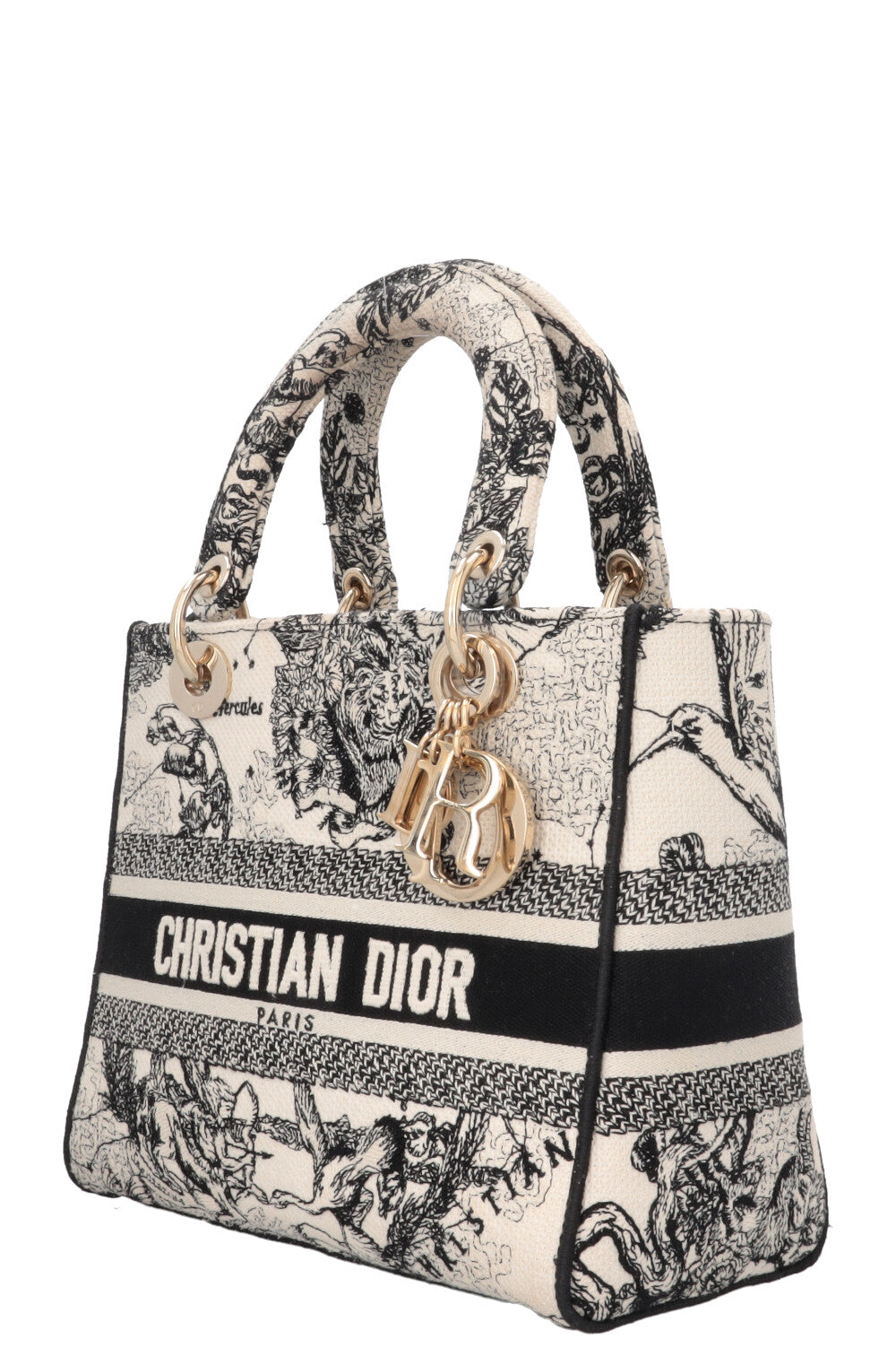 CHRISTIAN DIOR Lady Dior D-Lite Hercules Medium Canvas Black Ivory