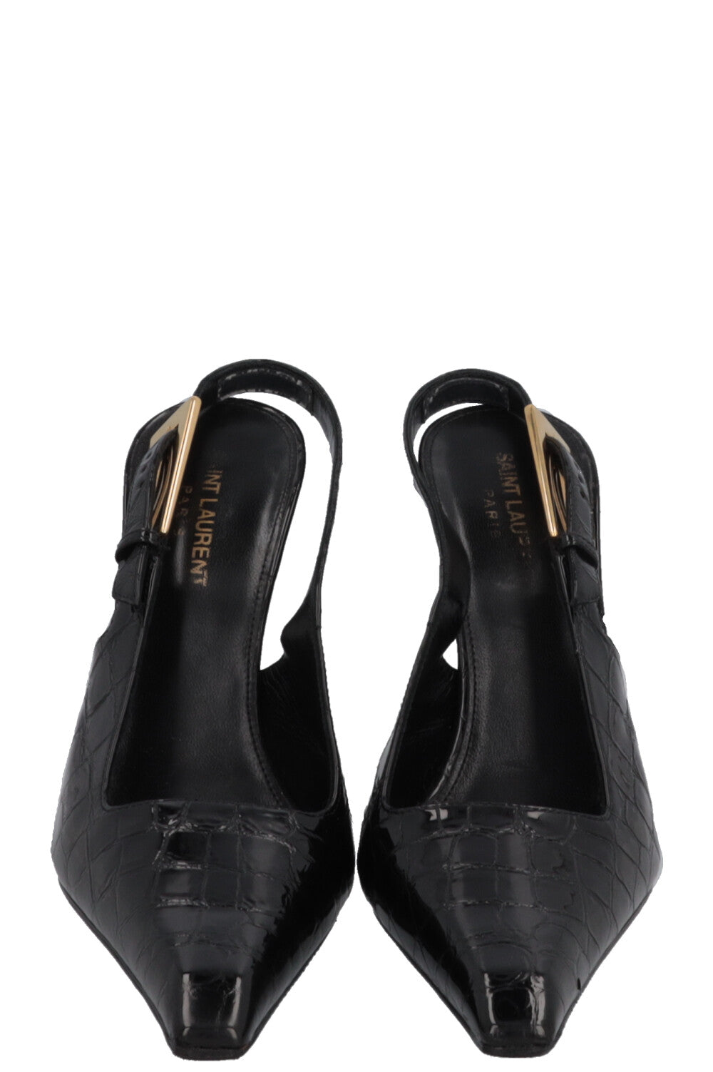 SAINT LAURENT Lee Slingback Heels Croc Embossed Black