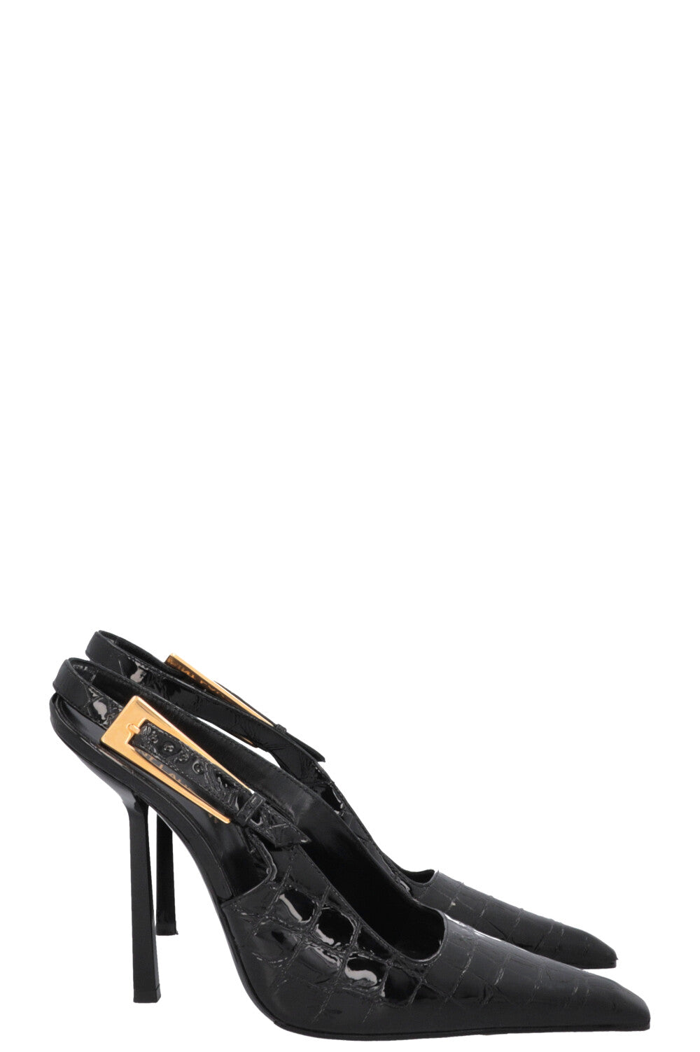 SAINT LAURENT Lee Slingback Heels Croc Embossed Black