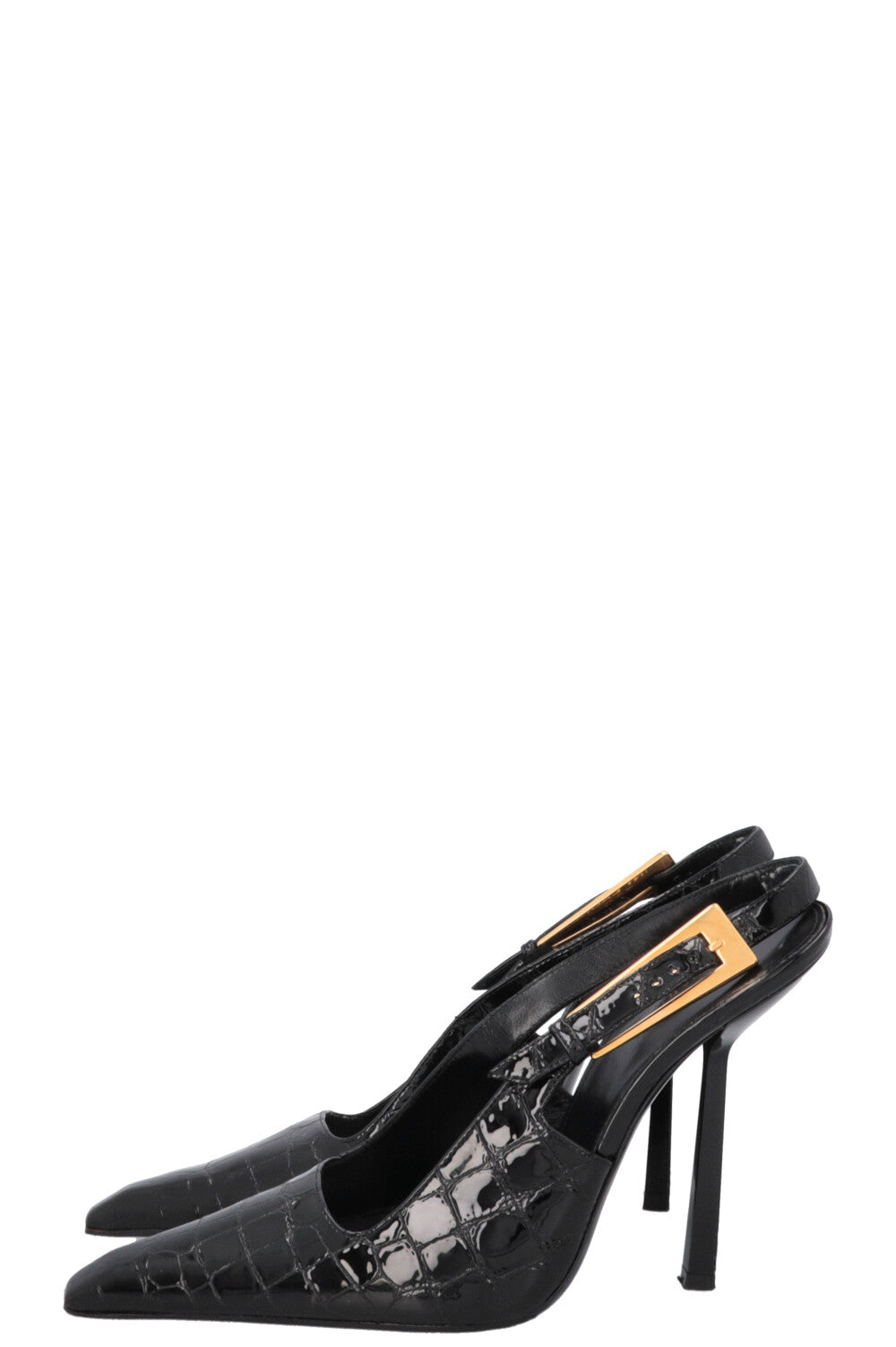 SAINT LAURENT Lee Slingback Heels Croc Embossed Black