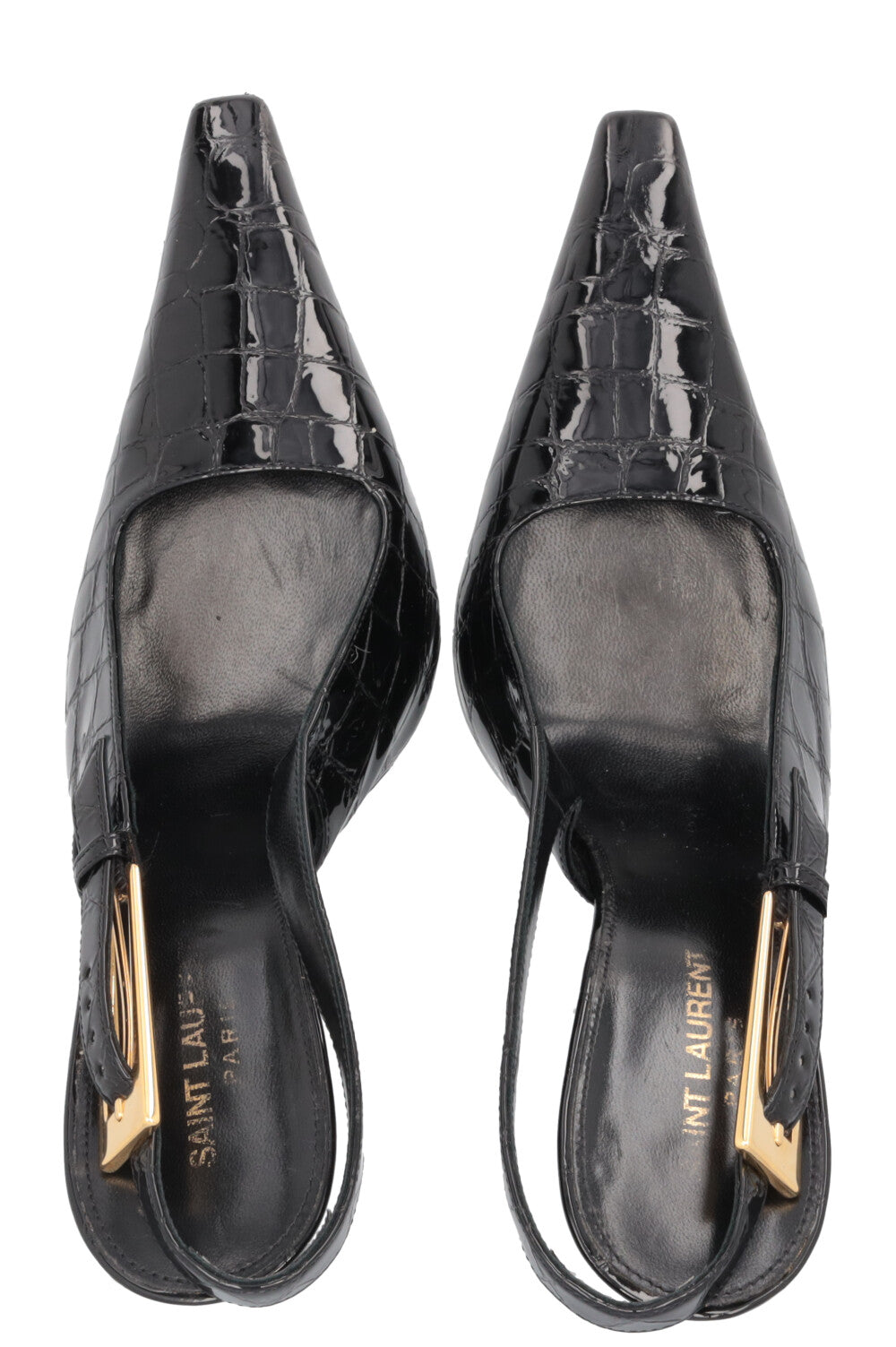 SAINT LAURENT Lee Slingback Heels Croc Embossed Black