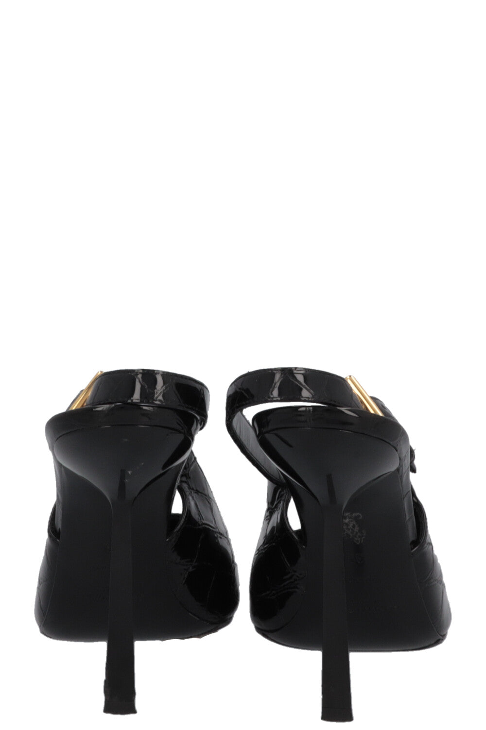 SAINT LAURENT Lee Slingback Heels Croc Embossed Black