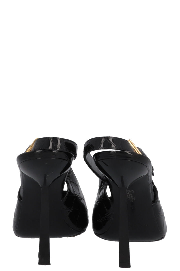 SAINT LAURENT Lee Slingback Heels Croc Embossed Black