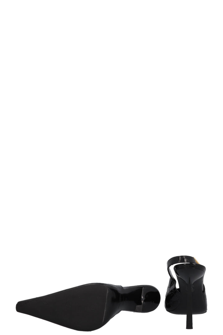 SAINT LAURENT Lee Slingback Heels Croc Embossed Black