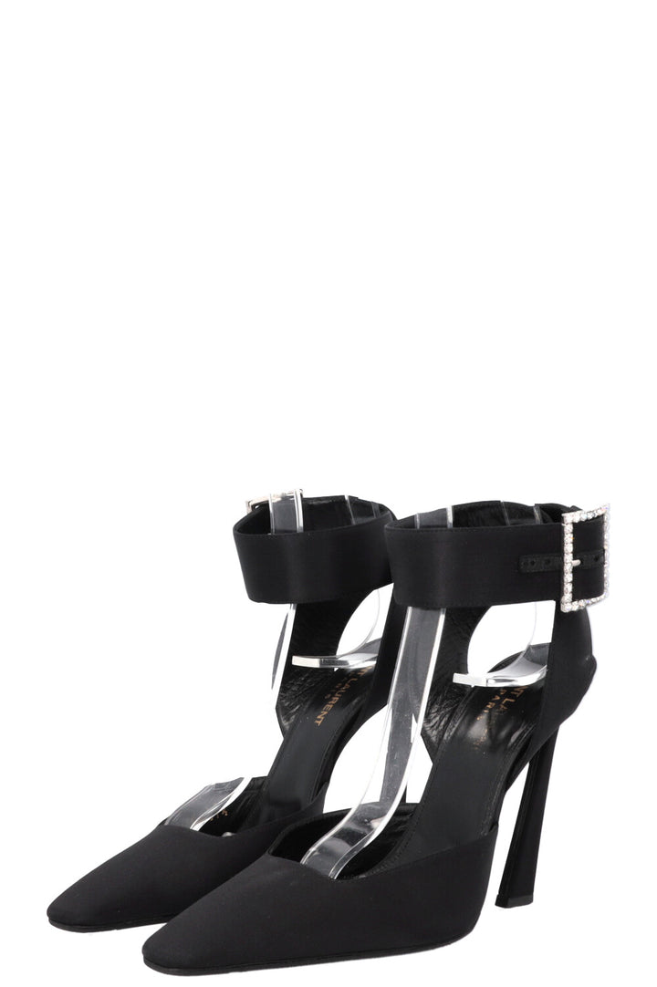 SAINT LAURENT Claude Slingback Heels Satin Black