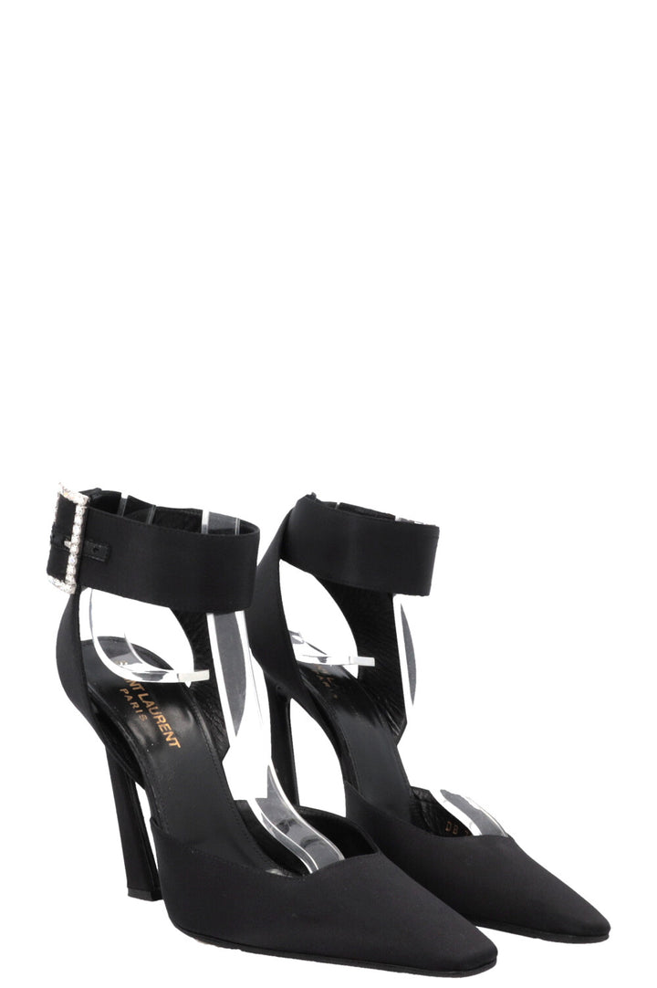 SAINT LAURENT Claude Slingback Heels Satin Black