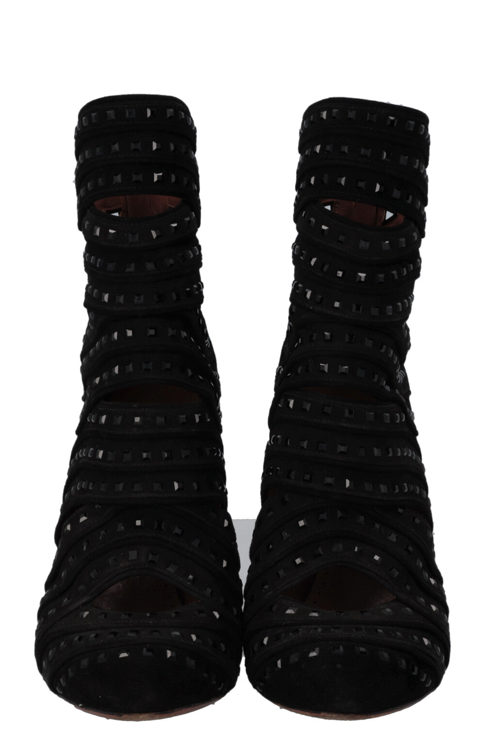 ALAIA Cut Out Crystal Ankle Boots Suede Black