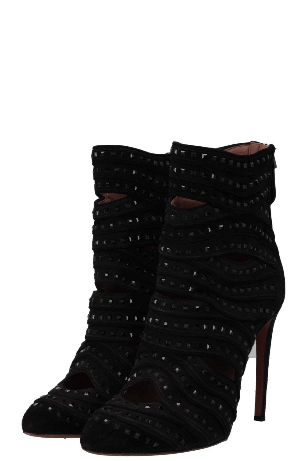 ALAIA Cut Out Crystal Ankle Boots Suede Black