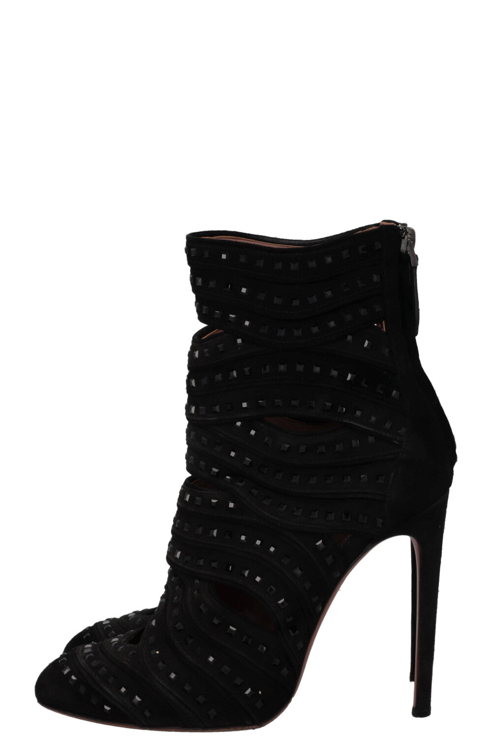 ALAIA Cut Out Crystal Ankle Boots Suede Black