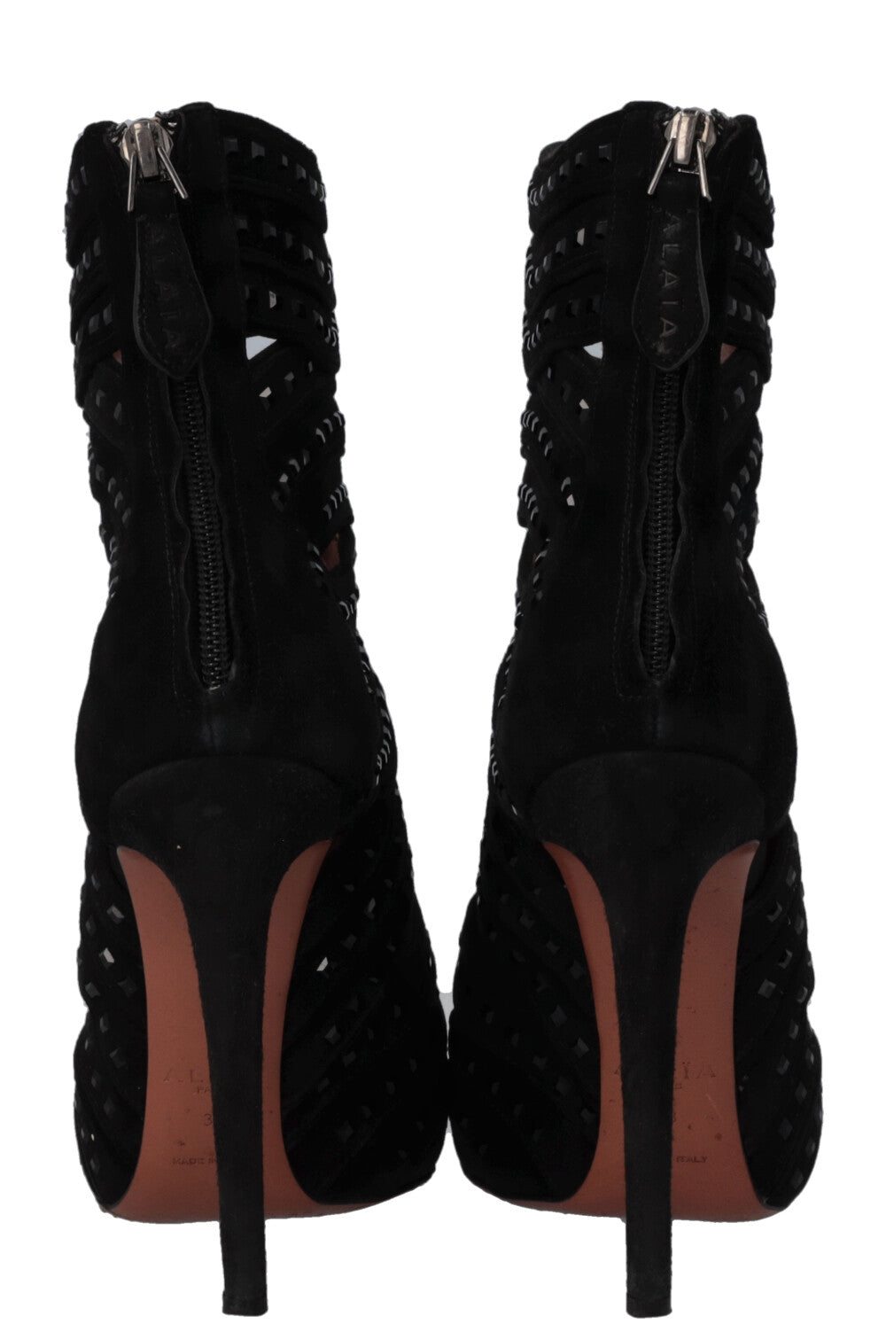ALAIA Cut Out Crystal Ankle Boots Suede Black