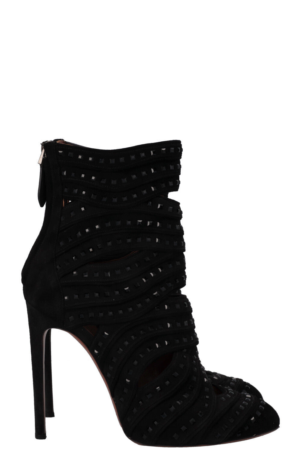 ALAIA Cut Out Crystal Ankle Boots Suede Black