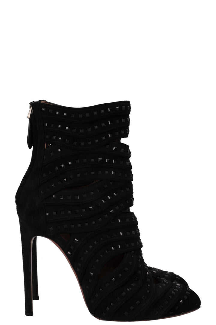 ALAIA Cut Out Crystal Ankle Boots Suede Black