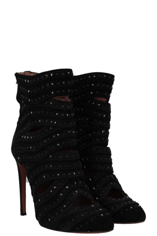 ALAIA Cut Out Crystal Ankle Boots Suede Black