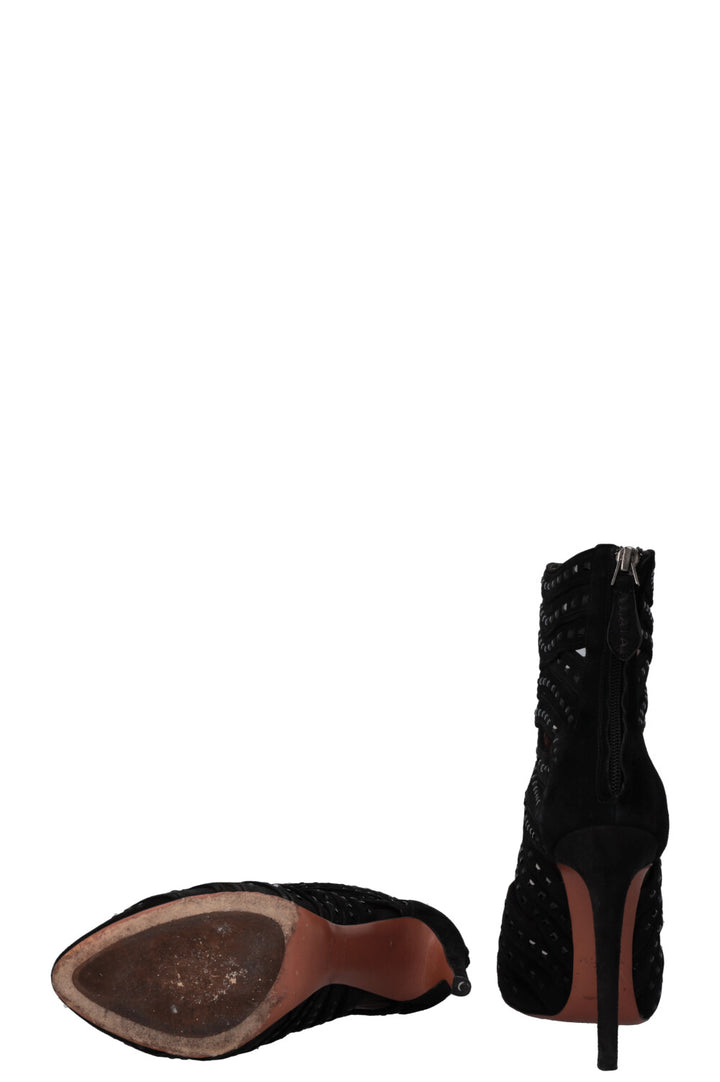 ALAIA Cut Out Crystal Ankle Boots Suede Black