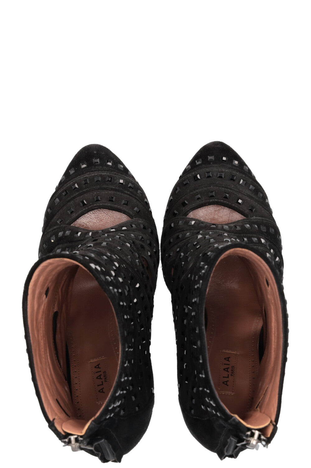 ALAIA Cut Out Crystal Ankle Boots Suede Black