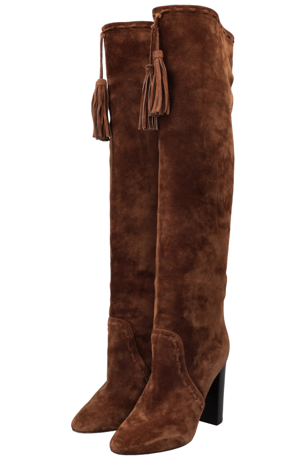 SAINT LAURENT Bottines à Pompons Meurice Daim Marron