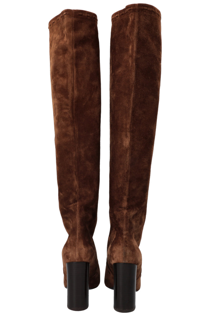 SAINT LAURENT Bottines à Pompons Meurice Daim Marron