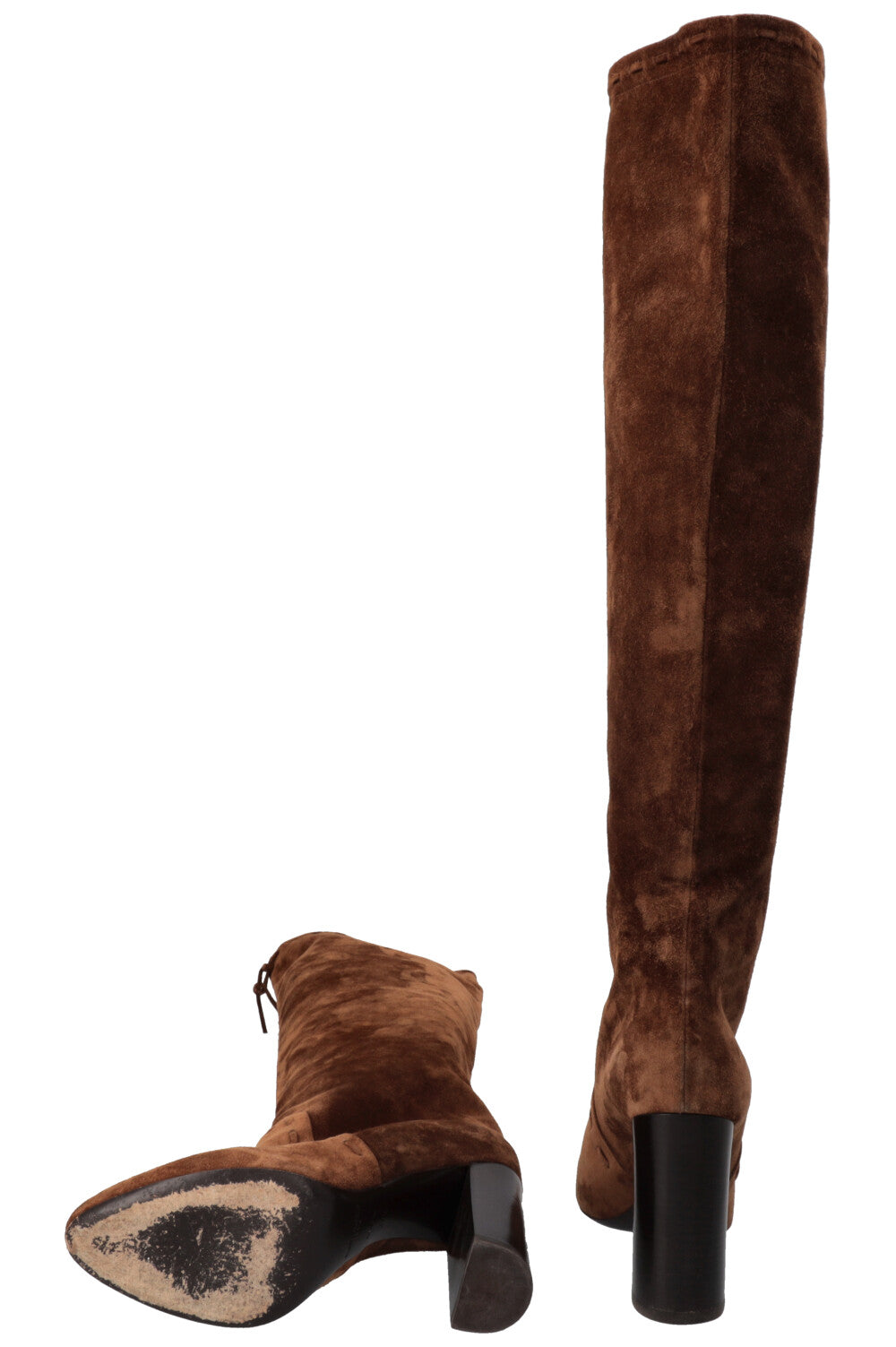 SAINT LAURENT Bottines à Pompons Meurice Daim Marron