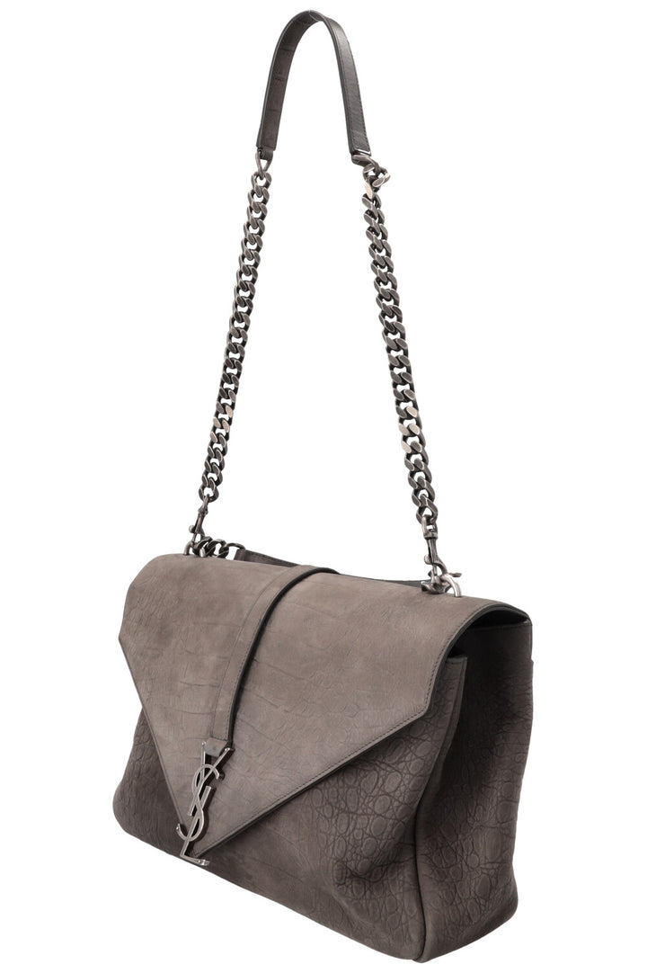 SAINT LAURENT Croc Embossed College Bag Grey