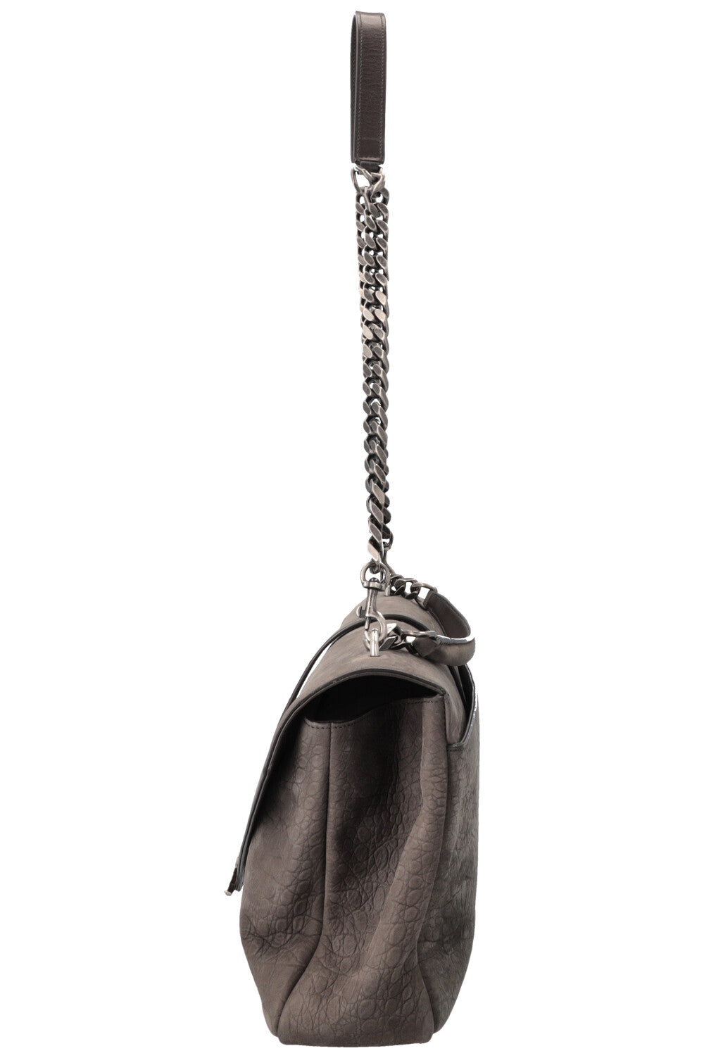 SAINT LAURENT Croc Embossed College Bag Grey