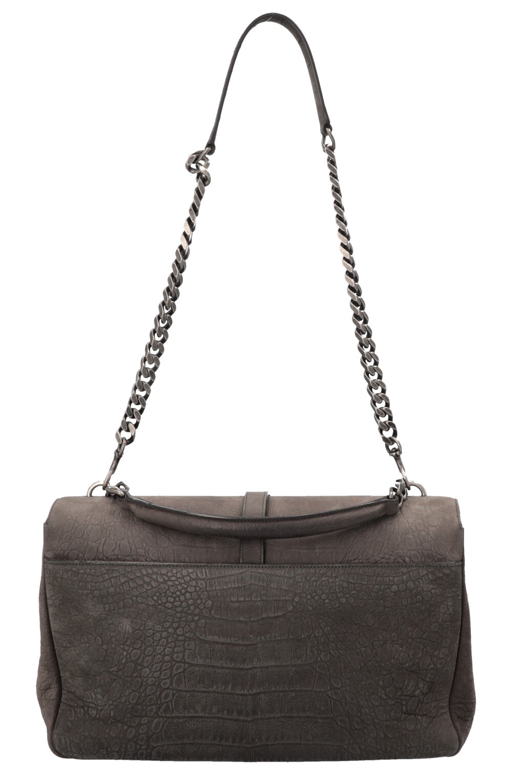SAINT LAURENT Croc Embossed College Bag Grey