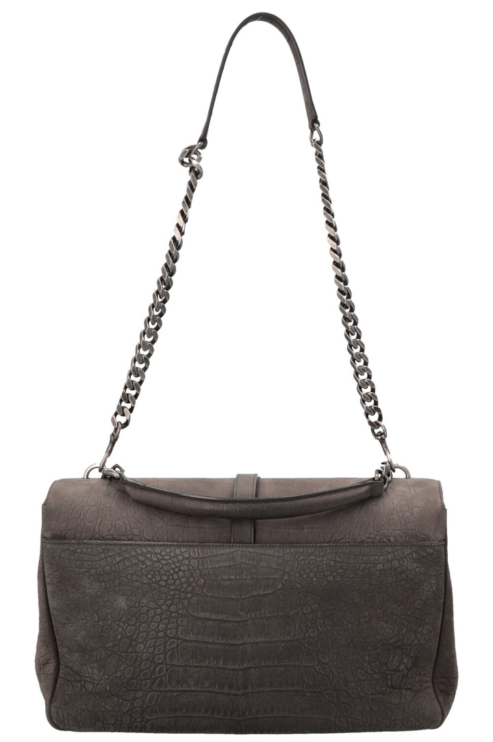 SAINT LAURENT Croc Embossed College Bag Grey