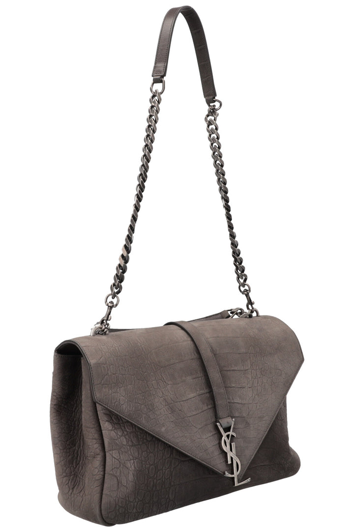SAINT LAURENT Croc Embossed College Bag Grey