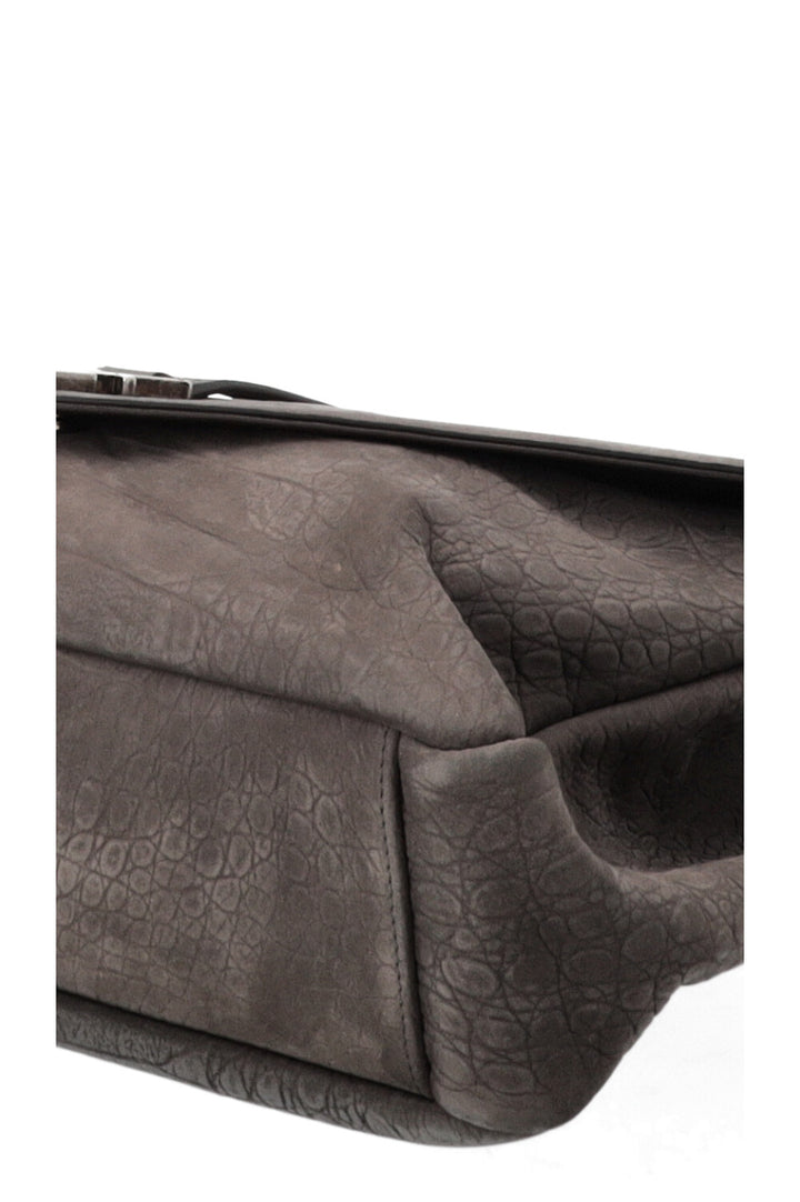 SAINT LAURENT Croc Embossed College Bag Grey