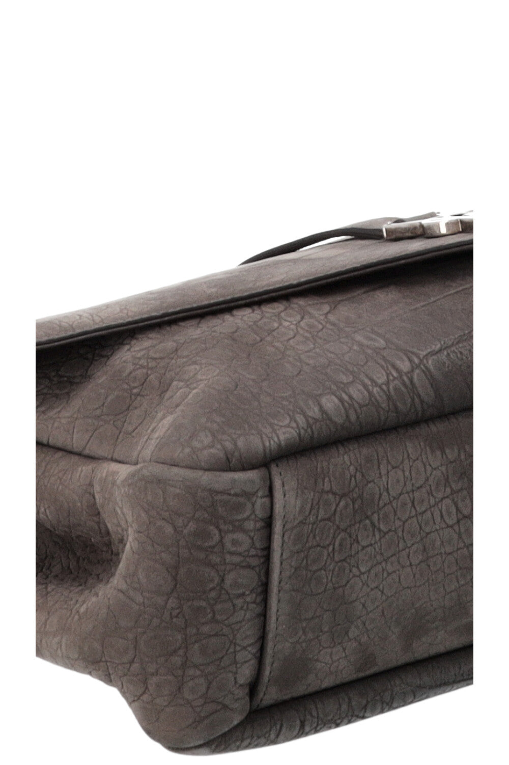 SAINT LAURENT Croc Embossed College Bag Grey